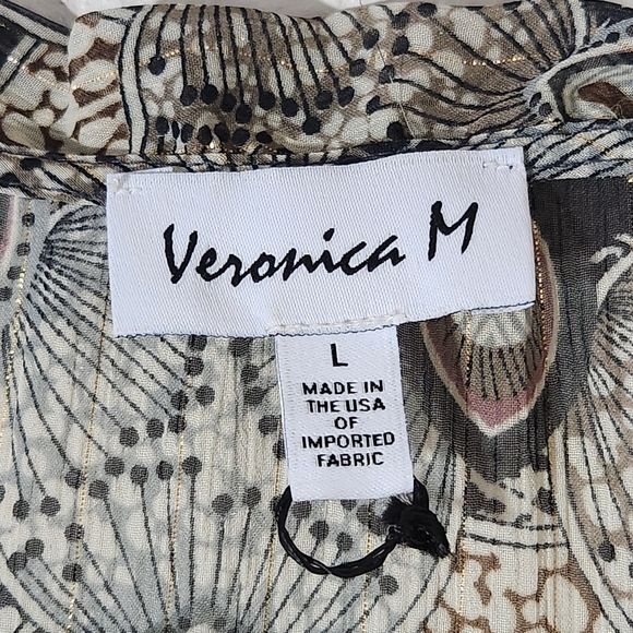 Veronica M Catia Peacock Feather Print Chiffon Smocked Dress L - Picture 10 of 17